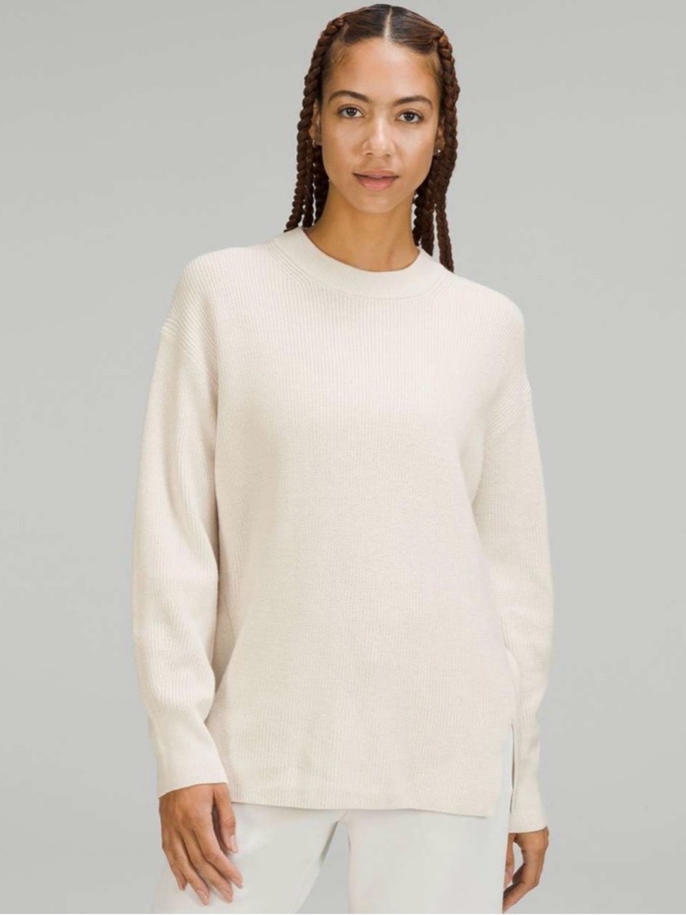 Lululemon Merino Wool Blend Ribbed Crew Neck Sweater in White Opal Size 12